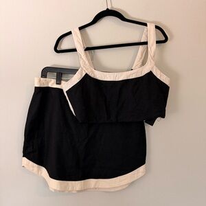 7 for All Mankind Linen Blend Black and Cream Crop Top and Skirt Set